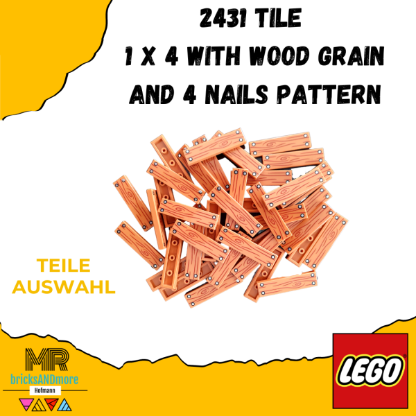LEGO® 2431 Tile 1 x 4 with Wood Grain and 4 Nails Pattern